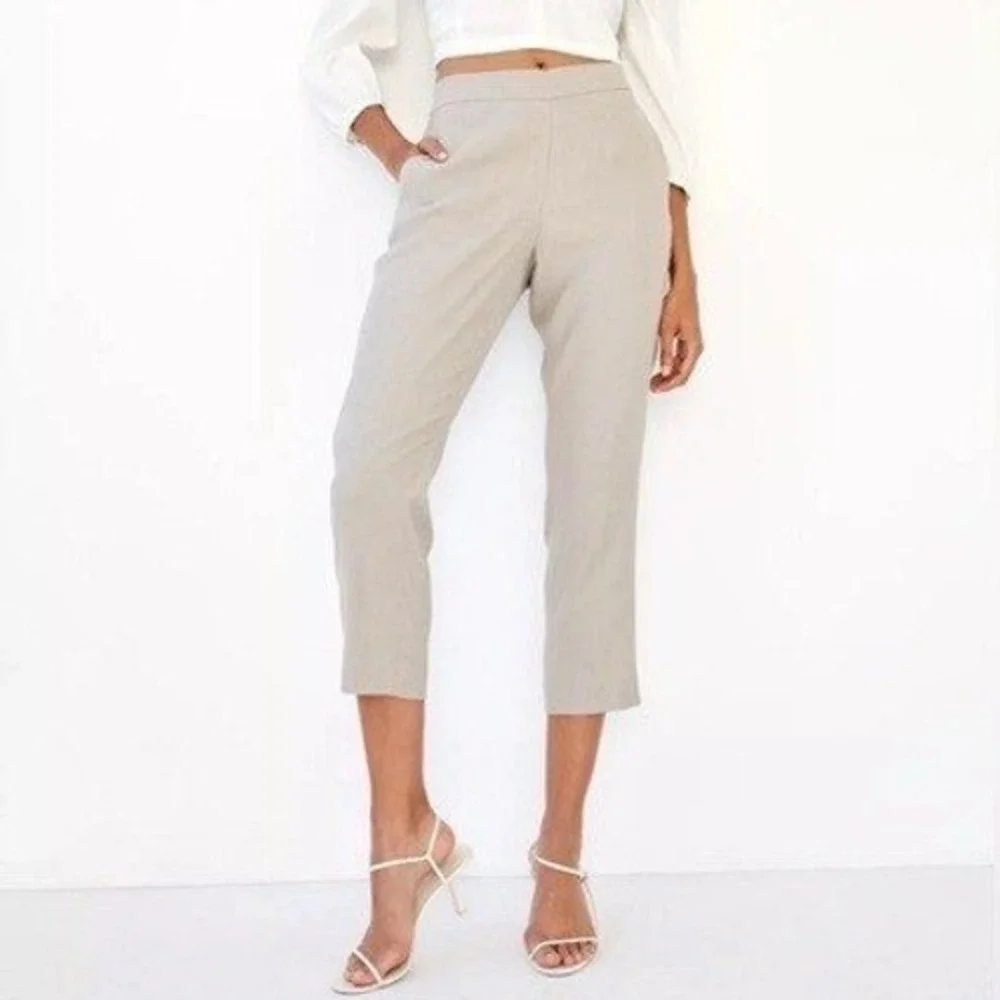 Babaton Aritzia Tan Conan Linen Trouser Pants Cropped Tapered Size 8